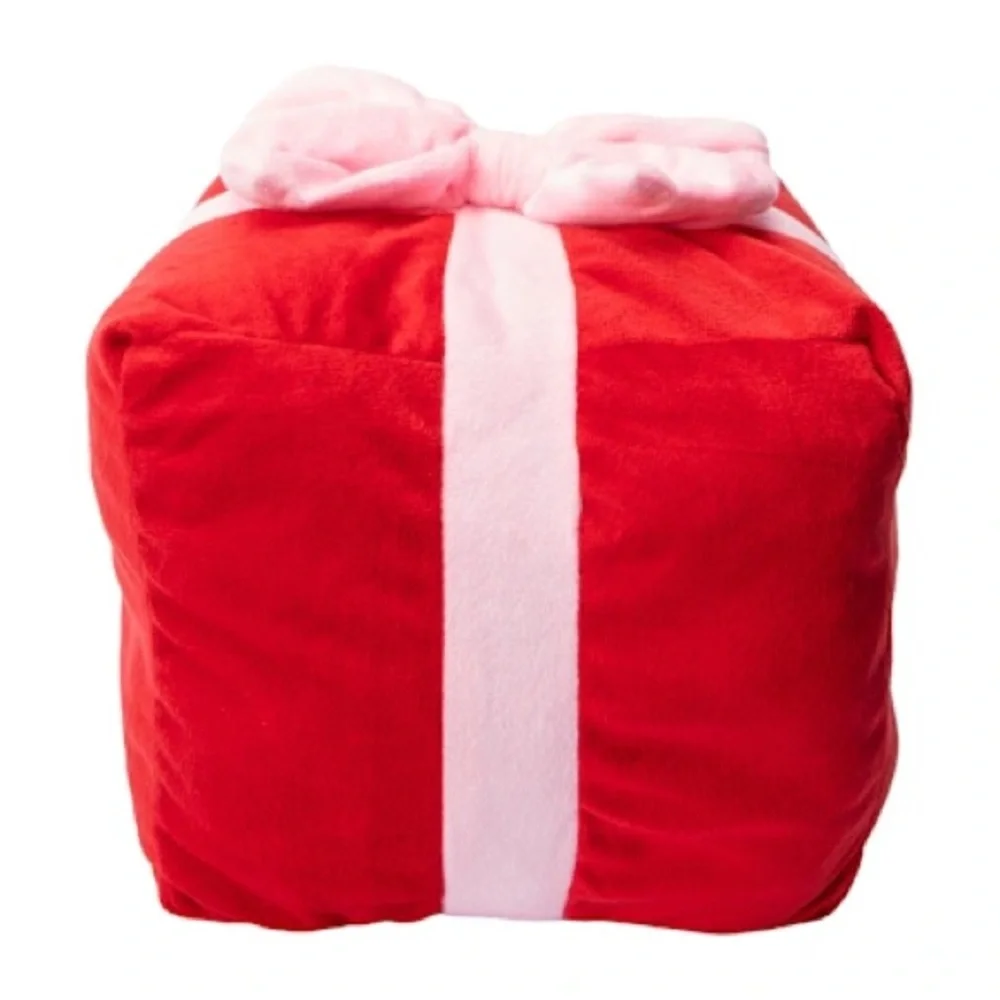 Pink Bow Red Present Decorative Holiday Plush Decor Pillow